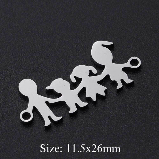 Imagen de 201 Acero Inoxidable Familia Conectores Padres y Niño Tono de Plata 26mm x 11.5mm, 1 Unidad