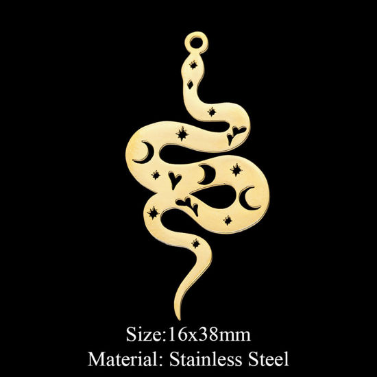 Image de Pendentifs en 201 Acier Inoxydable Serpent Doré 38mm x 16mm , 1 Pièce