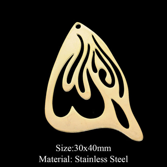 Image de Pendentifs en 201 Acier Inoxydable Doré Feu Flamme 40mm x 30mm , 1 Pièce