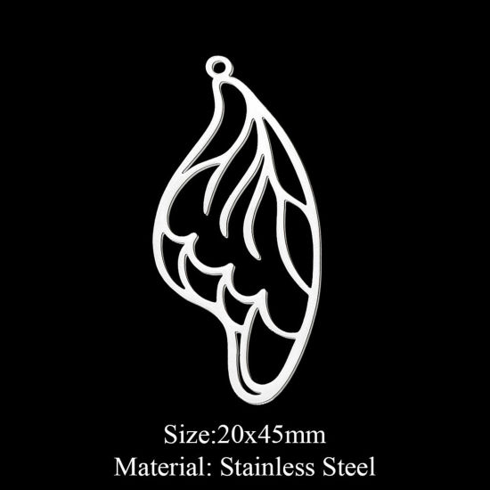 Image de Pendentifs en 201 Acier Inoxydable Aile Argent Mat 45mm x 20mm , 1 Pièce