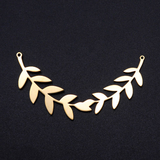 Picture of 201 Stainless Steel Connectors Gold Plated Olive Branch 59mm x 27mm, 1 Piece