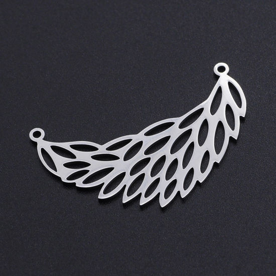 Imagen de 201 Acero Inoxidable Conectores Pluma Tono de Plata Hueco 38mm x 22mm, 1 Unidad