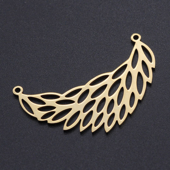 Imagen de 201 Acero Inoxidable Conectores Pluma Chapado en Oro Hueco 38mm x 22mm, 1 Unidad