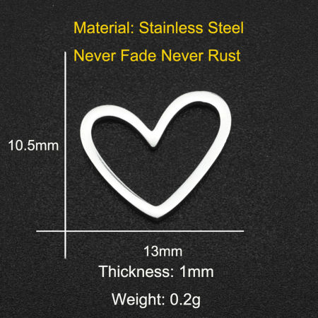 Bild von 201 Edelstahl Charms Herz Silberfarbe 13mm x 10.5mm, 1 Stück