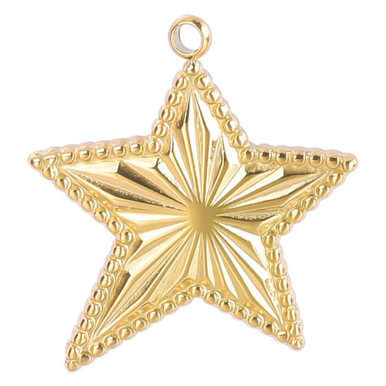 Picture of 1 Piece Eco-friendly PVD Vacuum Plating 304 Stainless Steel Charms Gold Plated Pentagram Star 20mm x 18mm