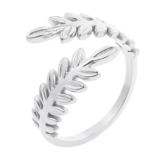 Picture of 304 Stainless Steel Stylish Open Adjustable Rings Silver Tone Ear Of Wheat 17mm(US Size 6.5), 1 Piece