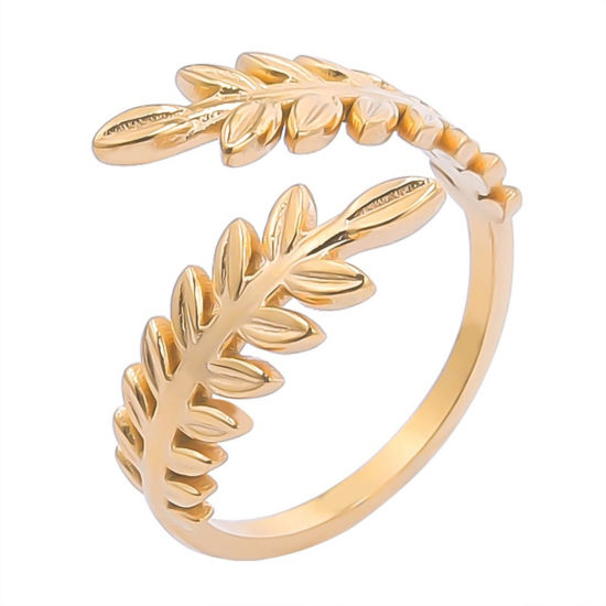Picture of 1 Piece Vacuum Plating 304 Stainless Steel Stylish Open Adjustable Rings Gold Plated Ear Of Wheat 17mm(US Size 6.5)