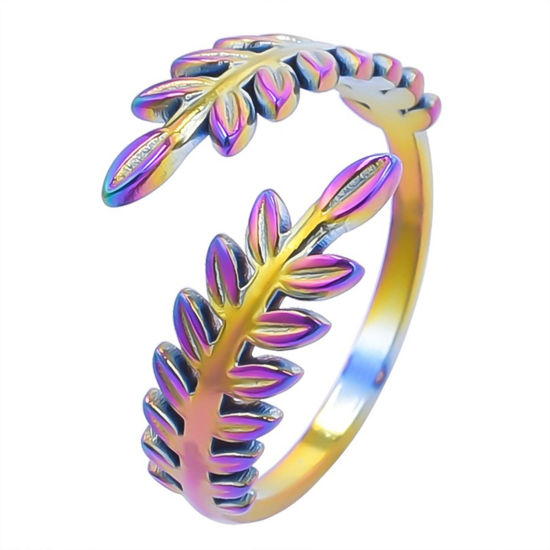 Picture of 1 Piece Vacuum Plating 304 Stainless Steel Stylish Open Adjustable Rings Rainbow Color Plated Ear Of Wheat 17mm(US Size 6.5)
