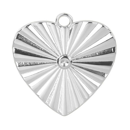 Picture of 304 Stainless Steel Charms Silver Tone Heart Textured 18mm x 18mm, 1 Piece