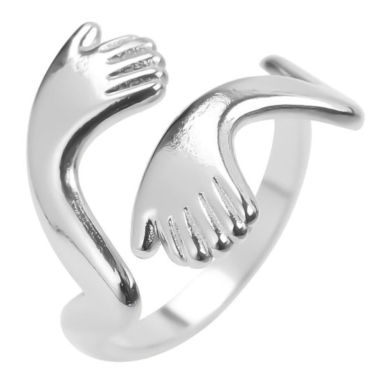 Picture of 304 Stainless Steel Stylish Open Adjustable Rings Silver Tone Hand 17mm(US Size 6.5), 1 Piece