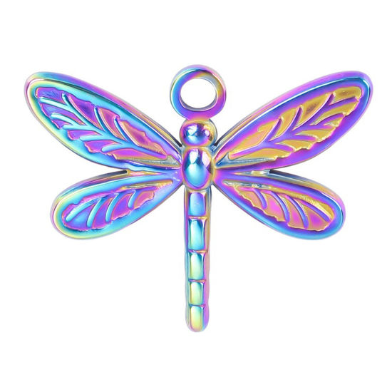 Picture of 304 Stainless Steel Charms Rainbow Color Plated Dragonfly Animal 20mm x 25mm, 1 Piece