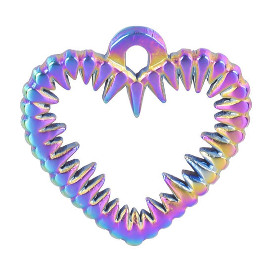 Image de 1 Pièce Breloques en 304 Acier Inoxydable Placage sous Vide PVD Respectueux de l'Environnement Plaqué de Couleur Arc-en-ciel Cœur 15mm x 16mm