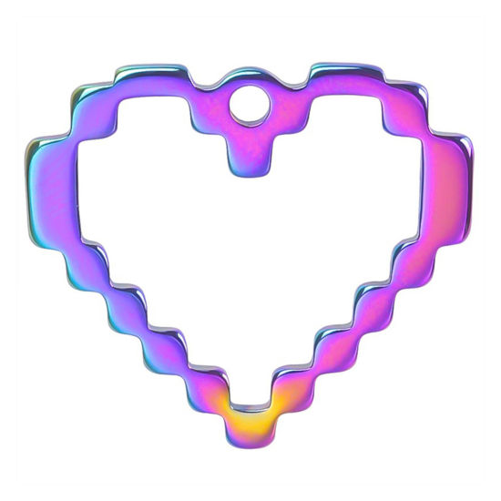 Picture of 1 Piece Eco-friendly PVD Vacuum Plating 304 Stainless Steel Charms Rainbow Color Plated Heart Texture 22mm x 25mm