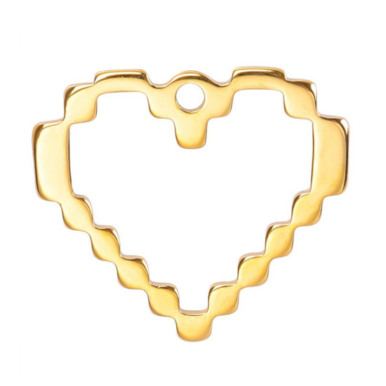 Picture of 1 Piece Eco-friendly PVD Vacuum Plating 304 Stainless Steel Charms Gold Plated Heart Texture 22mm x 25mm