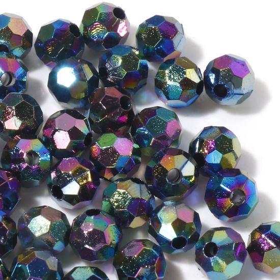 Picture of Acrylic Beads Black AB Rainbow Color Round Faceted 6mm, Hole: Approx 1.4mm, 1000 PCs