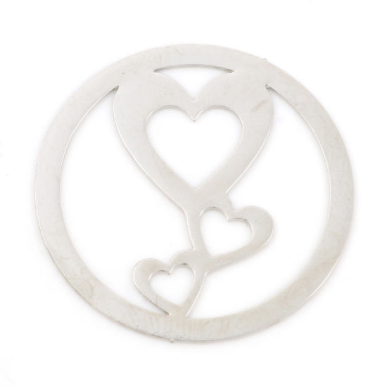 Imagen de Hierro día de San Valentín Colgantes Charms Ronda Tono de Plata Corazón 25mm Dia, 20 Unidades