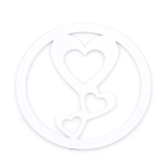 Imagen de Hierro día de San Valentín Colgantes Charms Ronda Blanco Corazón Pintura 25mm Dia, 20 Unidades
