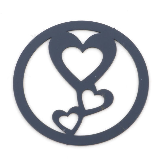 Imagen de Hierro día de San Valentín Colgantes Charms Ronda gris Oscuro Corazón Pintura 25mm Dia, 20 Unidades