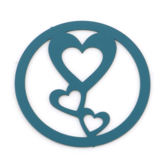 Imagen de Hierro día de San Valentín Colgantes Charms Ronda Verde Pavo Real Corazón Pintura 25mm Dia, 20 Unidades