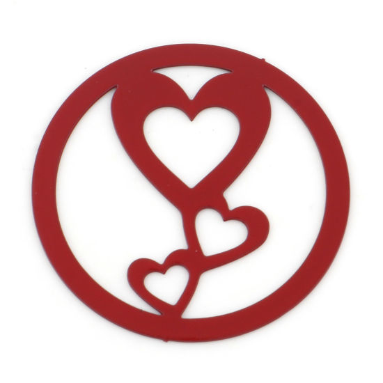 Imagen de Hierro día de San Valentín Colgantes Charms Ronda Rojo Corazón Pintura 25mm Dia, 20 Unidades