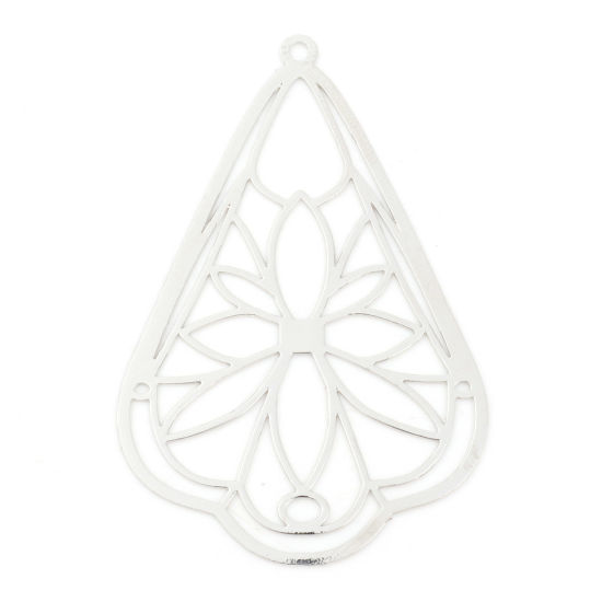 Imagen de Hierro Colgantes Gota Tono de Plata Flor 4.9cm x 3.2cm, 10 Unidades