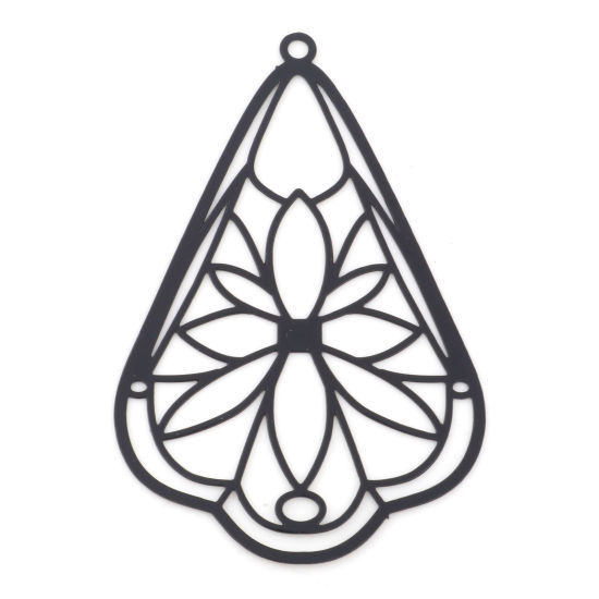 Imagen de Hierro Colgantes Gota Negro Flor Pintura 4.9cm x 3.2cm, 10 Unidades