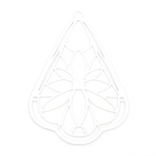 Imagen de Hierro Colgantes Gota Blanco Flor Pintura 4.9cm x 3.2cm, 10 Unidades