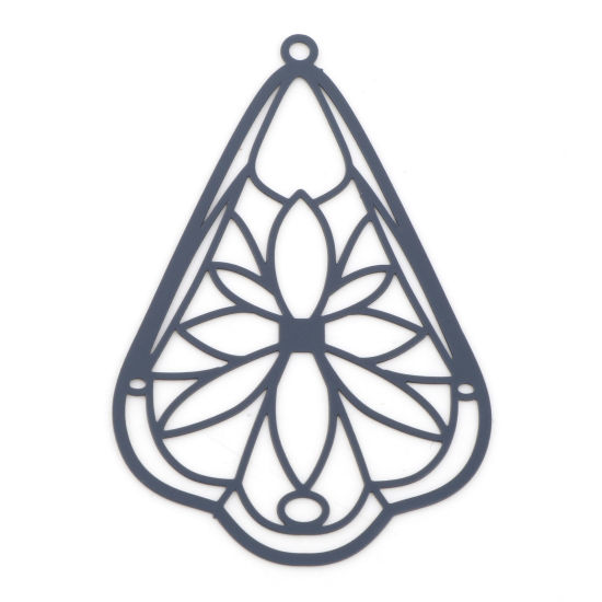 Imagen de Hierro Colgantes Gota gris Oscuro Flor Pintura 4.9cm x 3.2cm, 10 Unidades