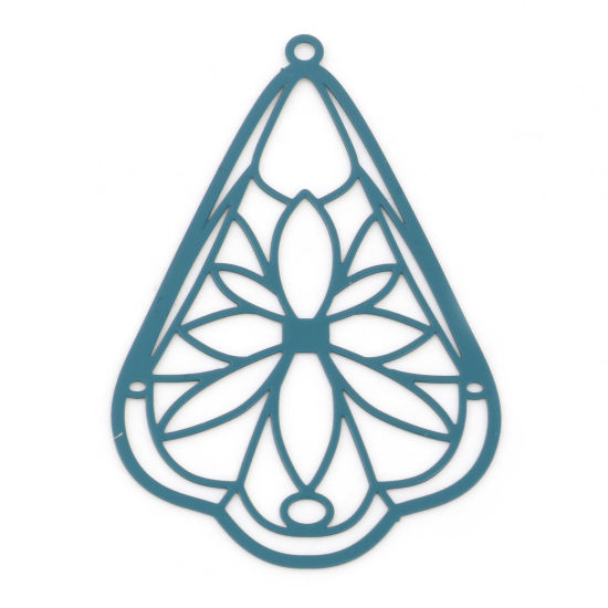 Imagen de Hierro Colgantes Gota Verde Pavo Real Flor Pintura 4.9cm x 3.2cm, 10 Unidades