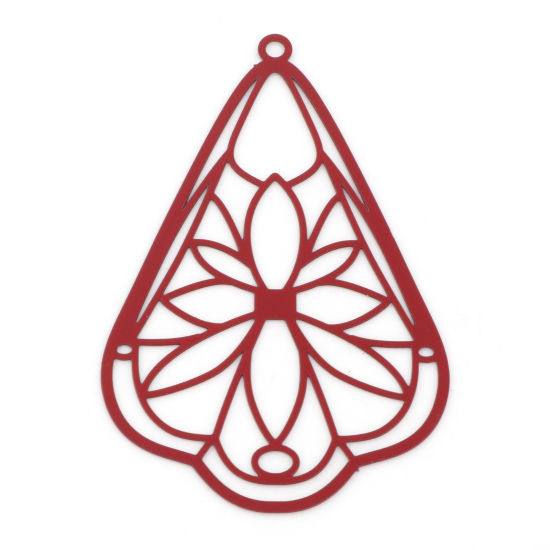 Imagen de Hierro Colgantes Gota Rojo Flor Pintura 4.9cm x 3.2cm, 10 Unidades