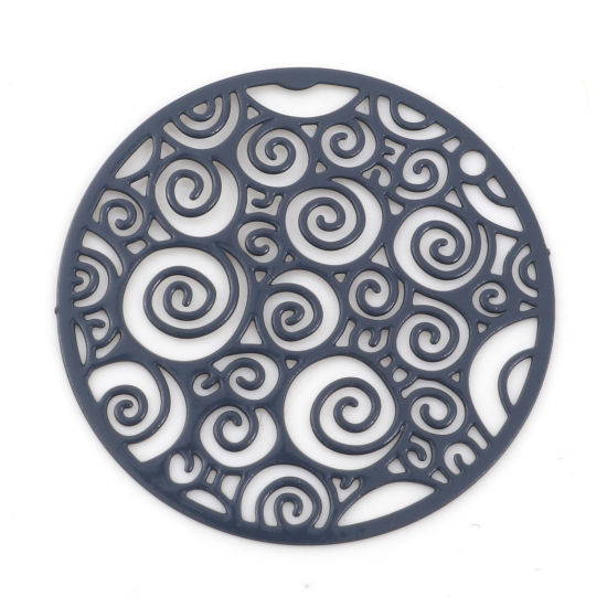 Image de Breloques en Alliage de Fer Rond Gris Foncé Spiral Laqué 25mm Dia, 20 Pcs
