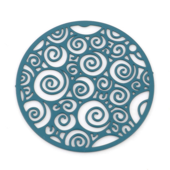 Image de Breloques en Alliage de Fer Rond Vert Paon Spiral Laqué 25mm Dia, 20 Pcs