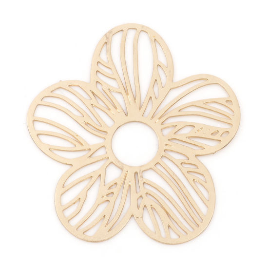 Picture of Iron Based Alloy Pendants KC Gold Plated Flower 3.1cm x 2.7cm, 10 PCs