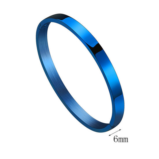 Bild von 304 Edelstahl 6 mm blanko Stempeletiketten Armreifen Armbänder rund blau poliert zwei Seiten 6 cm Durchmesser, 1 Stück