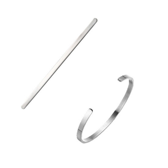 Picture of 304 Stainless Steel Blank Stamping Tags Blank Bar For DIY Cuff Bracelet Bangle Making Jewelry Findings Rectangle Silver Tone Polished Two Sides 16cm(6 2/8") long, 6mm, 1 Piece