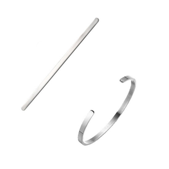 Picture of 304 Stainless Steel Blank Stamping Tags Blank Bar For DIY Cuff Bracelet Bangle Making Jewelry Findings Rectangle Silver Tone Polished Two Sides 16cm(6 2/8") long, 9mm, 1 Piece