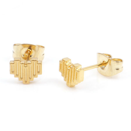 Picture of 1 Pair Vacuum Plating 304 Stainless Steel Valentine's Day Ear Post Stud Earrings Gold Plated Heart 6mm x 5mm, Post/ Wire Size: (21 gauge)
