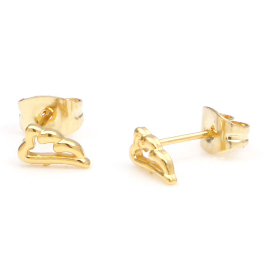 Picture of 1 Pair Vacuum Plating 304 Stainless Steel Stylish Ear Post Stud Earrings Gold Plated Wing 7mm x 4mm, Post/ Wire Size: (21 gauge)