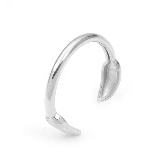 Immagine di 304 Acciaio Inossidabile Elegante Aperto Anello Tono Argento Foglia 18.5mm (taglia di US: 8.5), 1 Pz