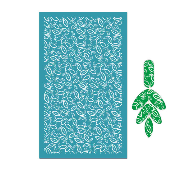 Picture of Polyester Printed Template DIY Tools For Polymer Clay Earring Jewelry Making Green Blue Rectangle Leaf Reusable 15cm x 9.1cm, 1 Piece