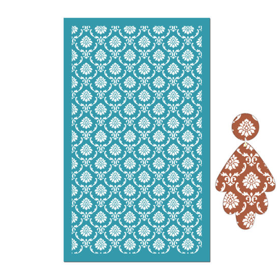 Picture of Polyester Printed Template DIY Tools For Polymer Clay Earring Jewelry Making Green Blue Rectangle Fleur-De-Lis Reusable 15cm x 9.1cm, 1 Piece