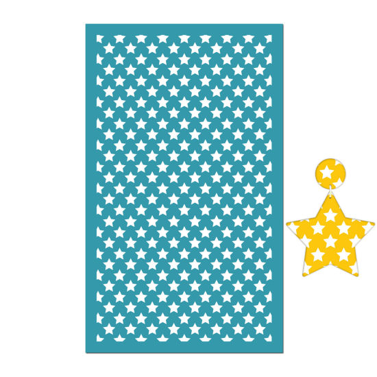 Picture of Polyester Printed Template DIY Tools For Polymer Clay Earring Jewelry Making Green Blue Rectangle Star Reusable 15cm x 9.1cm, 1 Piece
