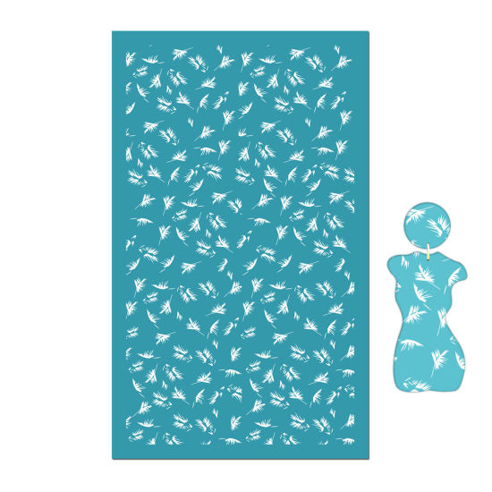 Picture of Polyester Printed Template DIY Tools For Polymer Clay Earring Jewelry Making Green Blue Rectangle Feather Reusable 15cm x 9.1cm, 1 Piece