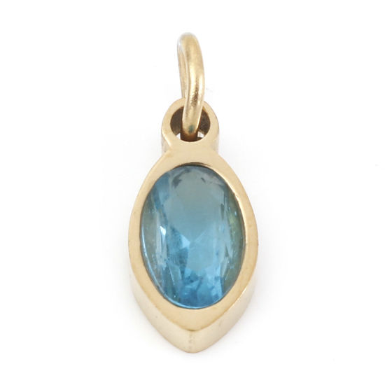 Изображение 1 ШТ Экологичное вакуумное PVD-покрытие 304 Нержавеющая Сталь Подвески Позолоченный овальный Голубой Искусственный Циркон 13.5мм x 5мм