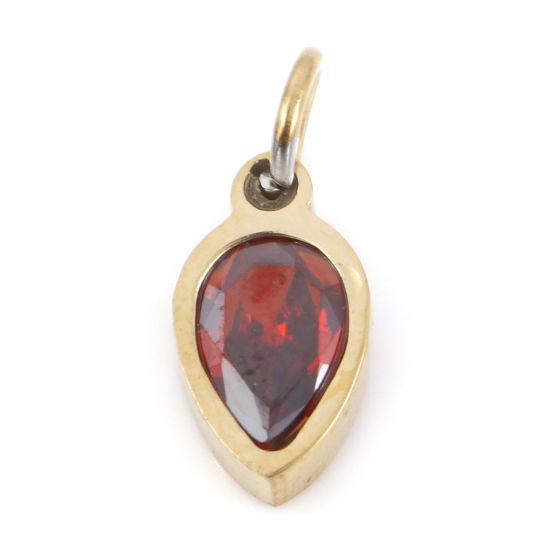 Изображение 1 ШТ вакуумное покрытие 304 Нержавеющая Сталь Подвески водяная капля Позолоченный Красно- коричневый Искусственный Циркон 13мм x 5.5мм