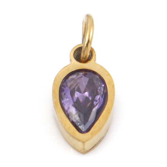 Изображение 1 ШТ вакуумное покрытие 304 Нержавеющая Сталь Подвески водяная капля Позолоченный Фиолетовый Искусственный Циркон 13мм x 5.5мм