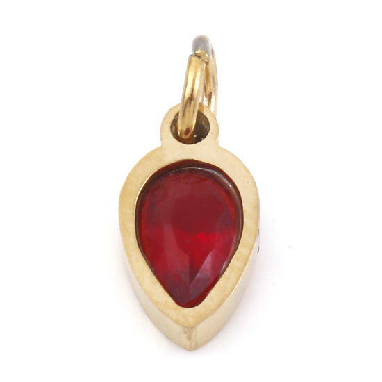 Изображение 1 ШТ Экологичное вакуумное PVD-покрытие 304 Нержавеющая Сталь Подвески Позолоченный водяная капля Красный Искусственный Циркон 13мм x 5.5мм