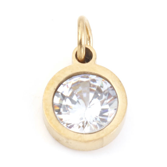 Изображение 1 ШТ Экологичное вакуумное PVD-покрытие 304 Нержавеющая Сталь Подвески Позолоченный Круглые Прозрачный Искусственный Циркон 13мм x 8мм