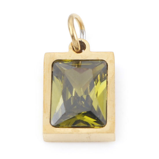 Изображение 1 ШТ Экологичное вакуумное PVD-покрытие 304 Нержавеющая Сталь Подвески Позолоченный Прямоугольник Изумруд Искусственный Циркон 15мм x 8мм