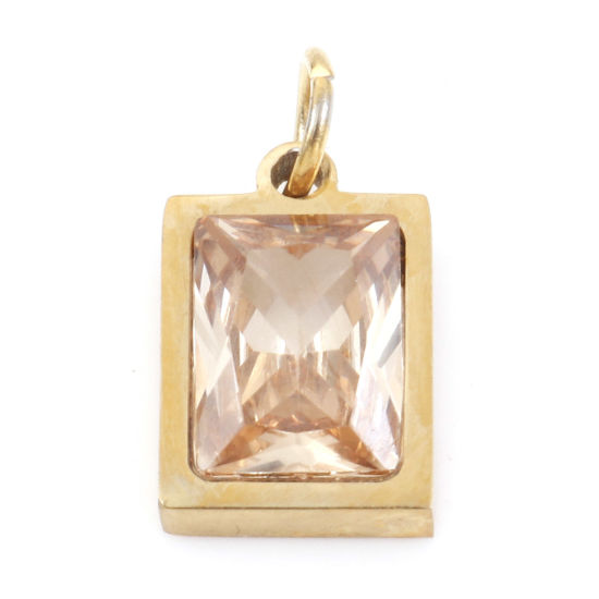 Изображение 1 ШТ Экологичное вакуумное PVD-покрытие 304 Нержавеющая Сталь Подвески Позолоченный Прямоугольник Шампанский Искусственный Циркон 15мм x 8мм